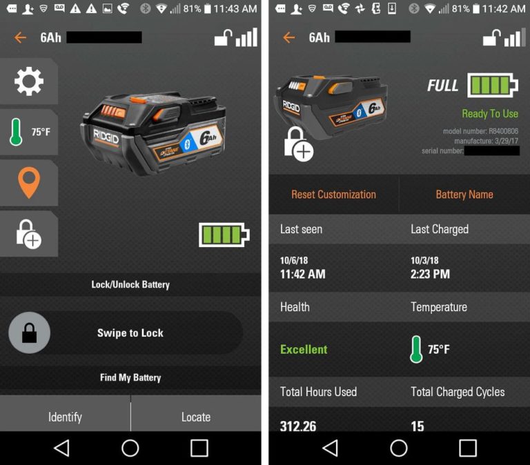 ridgid octane battery tracker